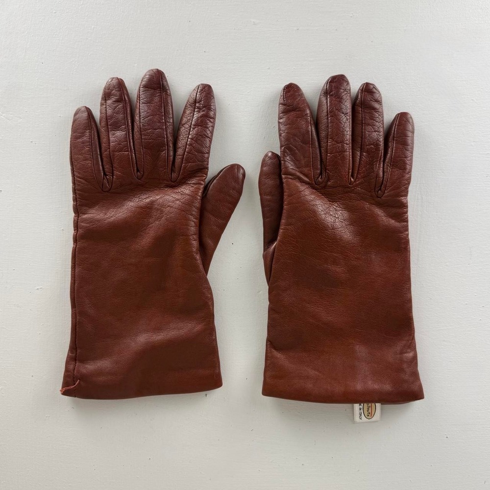 Talbots Brown Italian Leather Cashmere Lined Gloves Women's Size 7.5